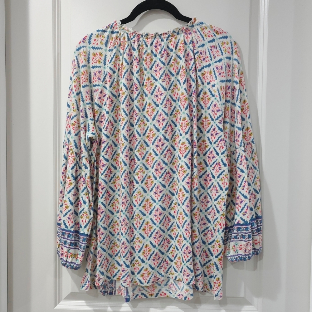 LUCKY BRAND Boho Floral Peasant Blouse with Border Print – Relaxed Fit, Nwt, L - Picture 15 of 16